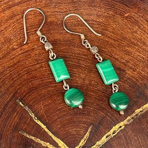 Green Malachite Earrings in Sterling Silver Womens Southwest Jewelry